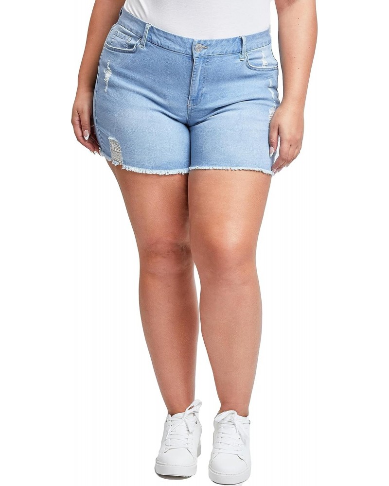 Women's Plus Size Curvy Fit High Rise Jeans Shorts with Fray Hem, Light Blue Rips, 20 $14.28 Shorts