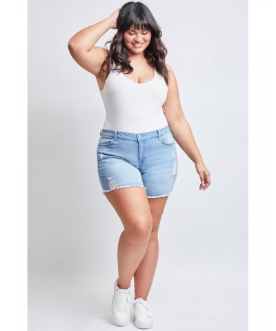 Women's Plus Size Curvy Fit High Rise Jeans Shorts with Fray Hem, Light Blue Rips, 20 $14.28 Shorts