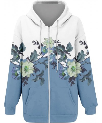 Hoodies For Women,Women'S Oversized Floral Print Zip Up Hooded Jacket Drawstring Hoodies Y2K Jackets With Pockets 1-dark Blue...