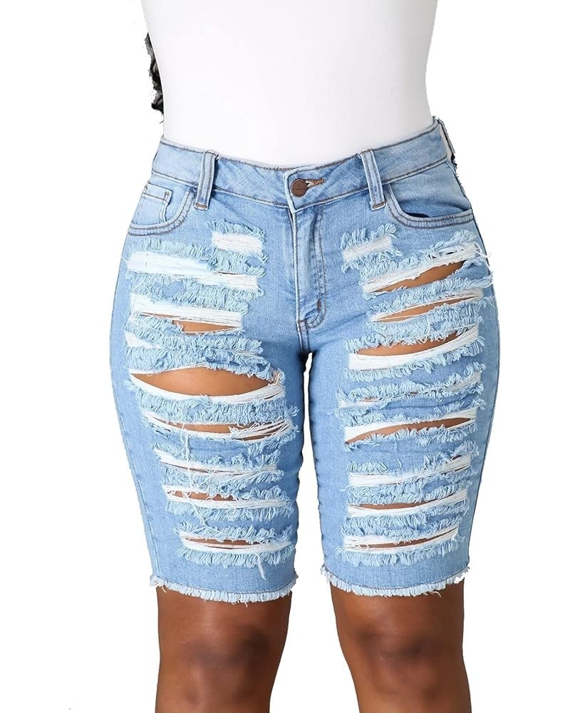 Womens Ripped Jean Shorts High Waisted Stretchy Frayed Distressed Raw Hem Tassels Denim Bermuda Shorts Light Blue2439 $15.43 ...