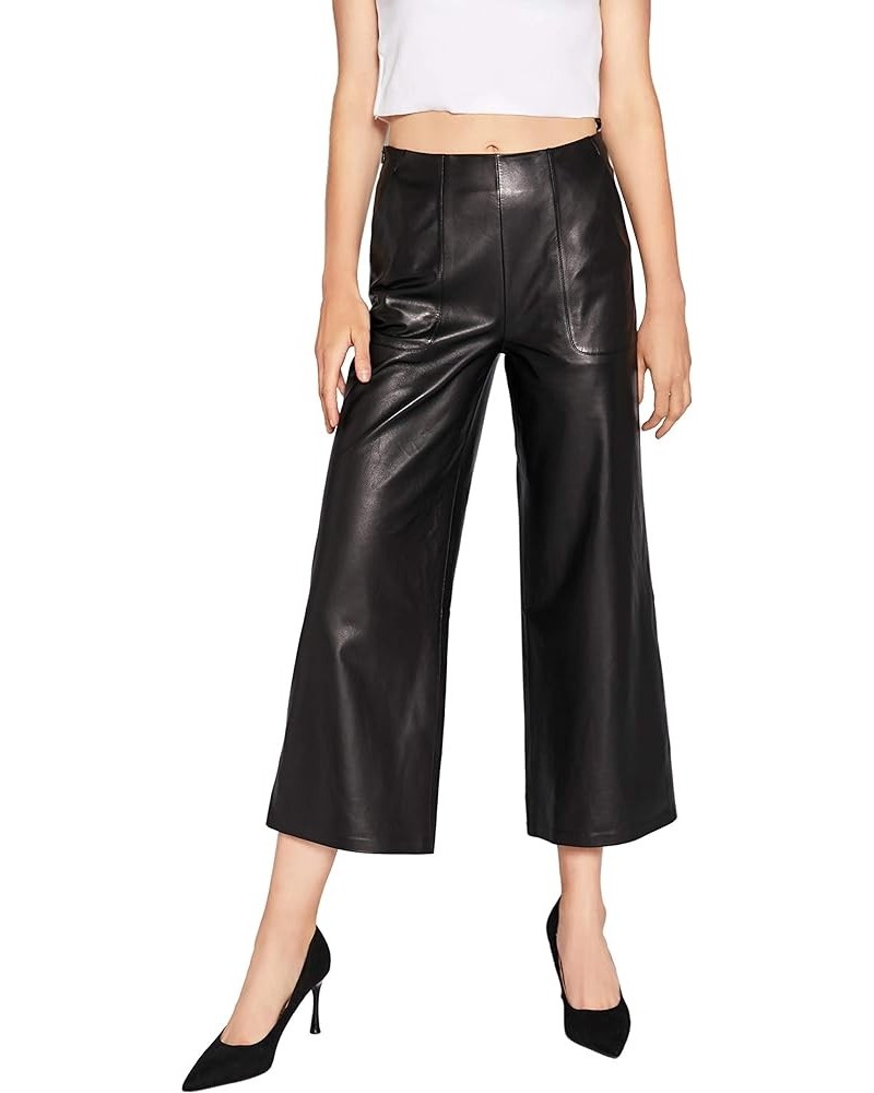 Women's Real Leather Pants High Waist Leather Wide Leg Pants Black SmartUniverseWear Black $81.94 Pants