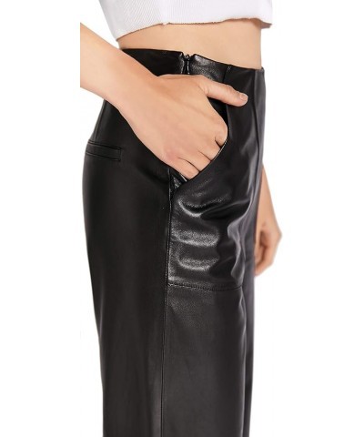 Women's Real Leather Pants High Waist Leather Wide Leg Pants Black SmartUniverseWear Black $81.94 Pants