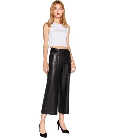 Women's Real Leather Pants High Waist Leather Wide Leg Pants Black SmartUniverseWear Black $81.94 Pants