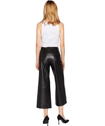 Women's Real Leather Pants High Waist Leather Wide Leg Pants Black SmartUniverseWear Black $81.94 Pants