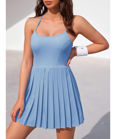 Women's Tennis Dress Built in Shorts & Bra Adjustable Straps Workout Dress Golf Athletic Dresses Blue $14.72 Activewear