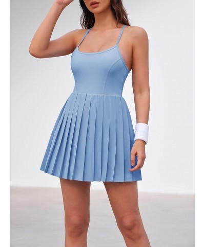 Women's Tennis Dress Built in Shorts & Bra Adjustable Straps Workout Dress Golf Athletic Dresses Blue $14.72 Activewear