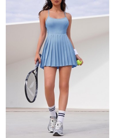 Women's Tennis Dress Built in Shorts & Bra Adjustable Straps Workout Dress Golf Athletic Dresses Blue $14.72 Activewear