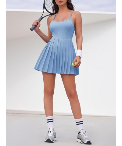 Women's Tennis Dress Built in Shorts & Bra Adjustable Straps Workout Dress Golf Athletic Dresses Blue $14.72 Activewear