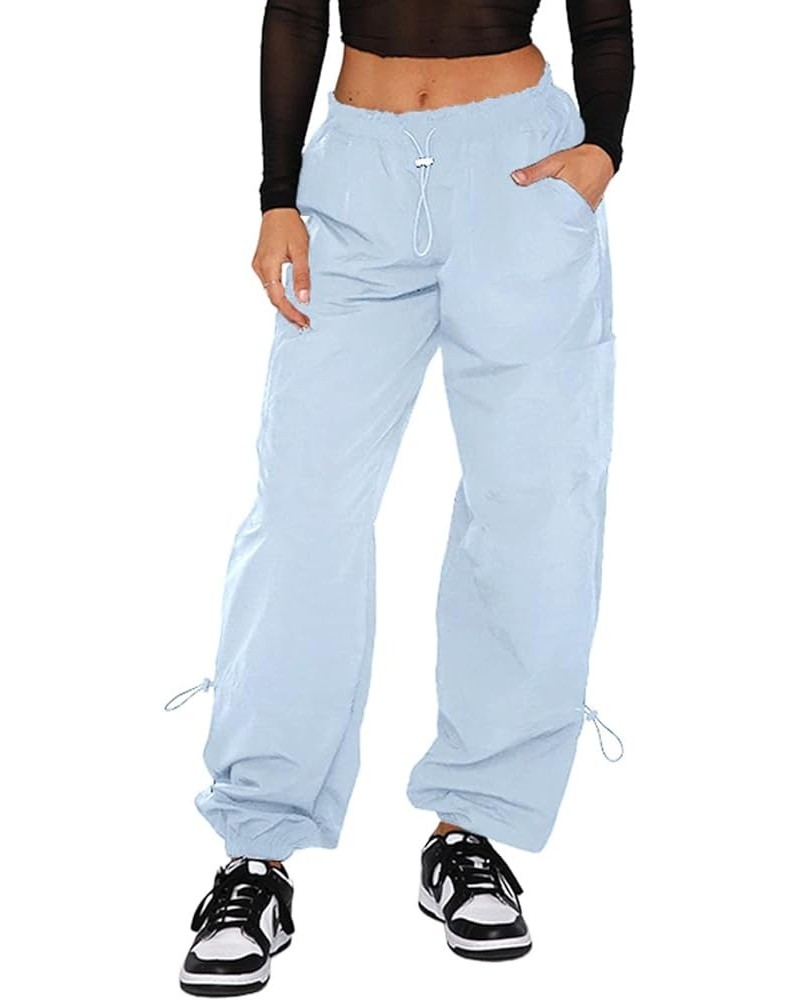 Cargo Pants Women High Waist Adjustable Y2k Baggy Pants Parachute Pants for Women with Pockets Streetwear Lightblue $19.37 Pants