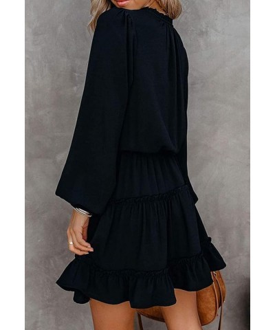 Women's Lantern Casual Fall Dresses V Neck Tie Neck Long Sleeve High Waist Dot Ruffle Tiered Flowy Swing Mini Dress Black $25...