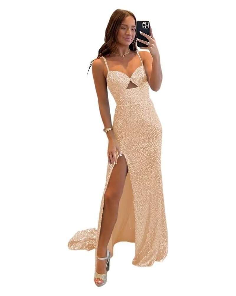 Women's Spaghetti Strap Sequin Prom Dress Long Sweetheart Corset Aline Formal Evening Gown PU094 Champagne $39.77 Dresses