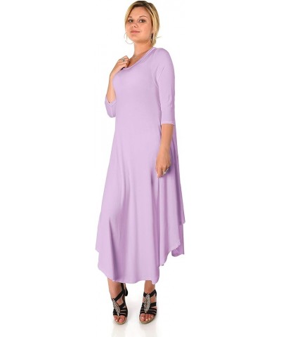 DFF Shop Women's 3/4 Sleeve Rounded Hem Mid-Length Maxi Dress (Size: S-5X) Lavender $19.87 Dresses