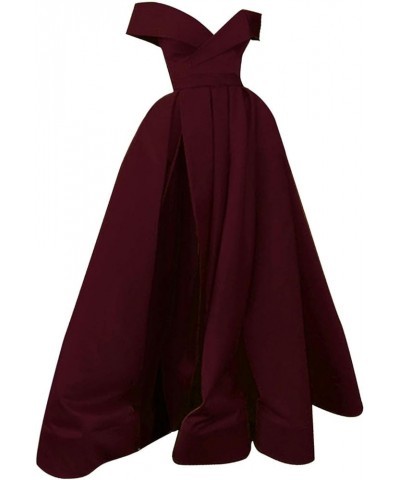 Women's Deep V Side Slit Maxi Formal Dress Strapless Backless Solid Dresses Wine $23.09 Dresses