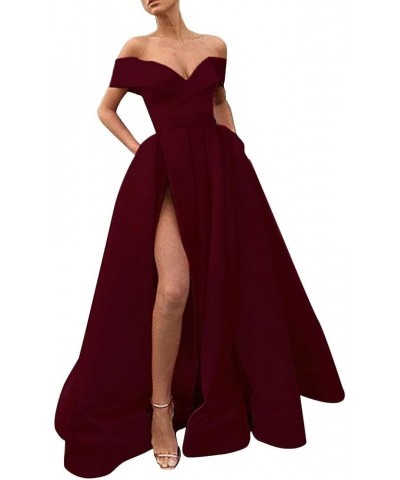 Women's Deep V Side Slit Maxi Formal Dress Strapless Backless Solid Dresses Wine $23.09 Dresses