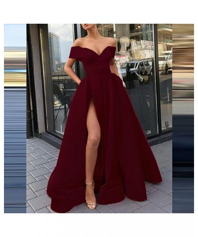 Women's Deep V Side Slit Maxi Formal Dress Strapless Backless Solid Dresses Wine $23.09 Dresses