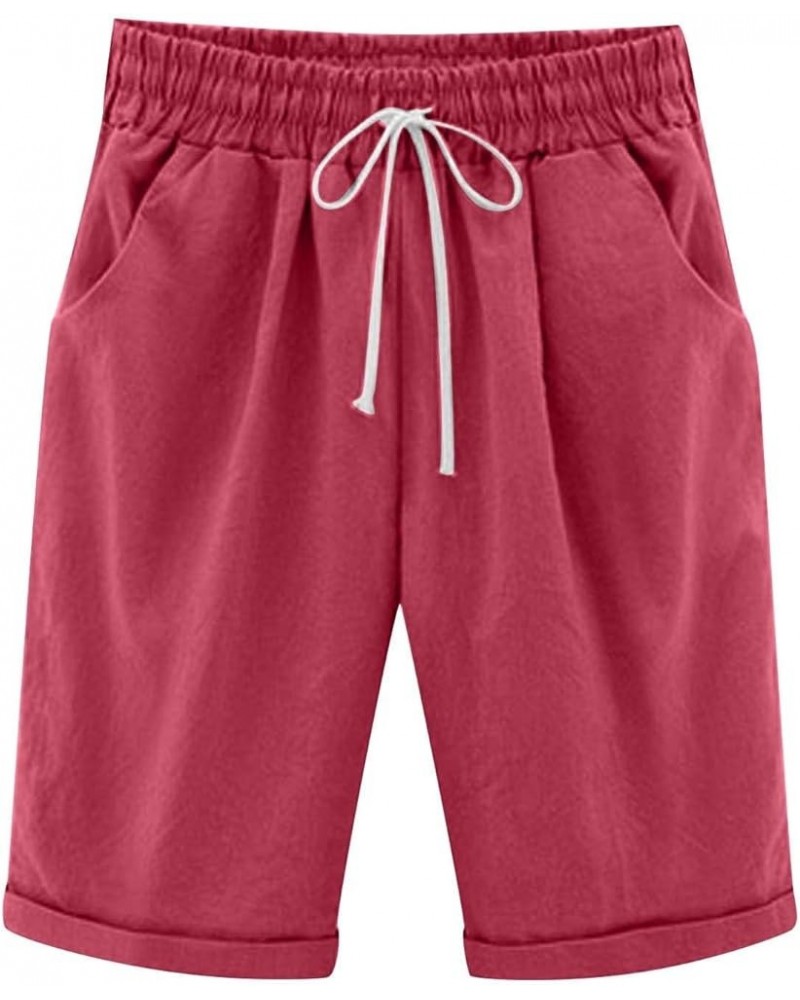 Summer Shorts for Women Trendy Elastic Waist Drawstring Stretch Short Pants Lightweight Boho Pants Knee Length Comfy 5 Red $1...