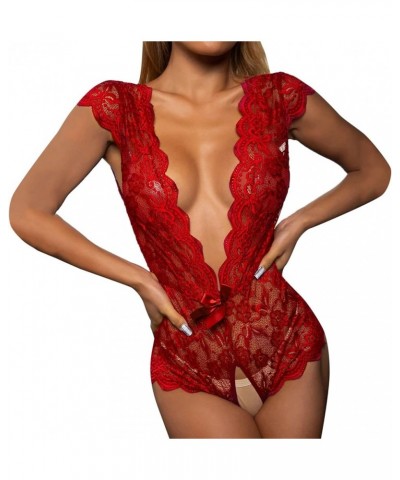 Lingerie for Women Lingerie Bodysuit Babydoll One Piece Lace Halter Teddy Chemise Sleepwear Nightwear Red $8.11 Others