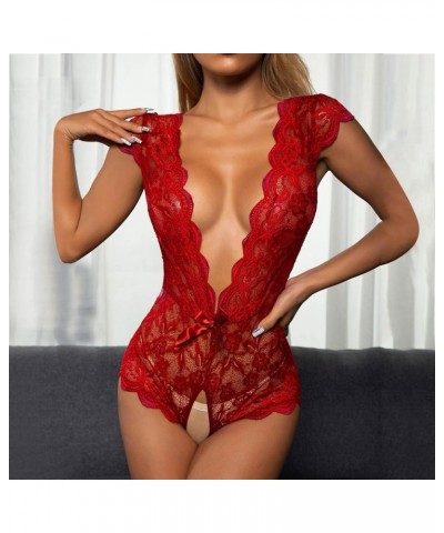 Lingerie for Women Lingerie Bodysuit Babydoll One Piece Lace Halter Teddy Chemise Sleepwear Nightwear Red $8.11 Others