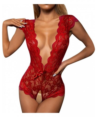 Lingerie for Women Lingerie Bodysuit Babydoll One Piece Lace Halter Teddy Chemise Sleepwear Nightwear Red $8.11 Others