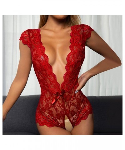 Lingerie for Women Lingerie Bodysuit Babydoll One Piece Lace Halter Teddy Chemise Sleepwear Nightwear Red $8.11 Others