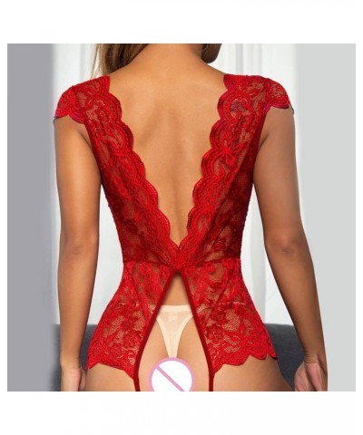 Lingerie for Women Lingerie Bodysuit Babydoll One Piece Lace Halter Teddy Chemise Sleepwear Nightwear Red $8.11 Others