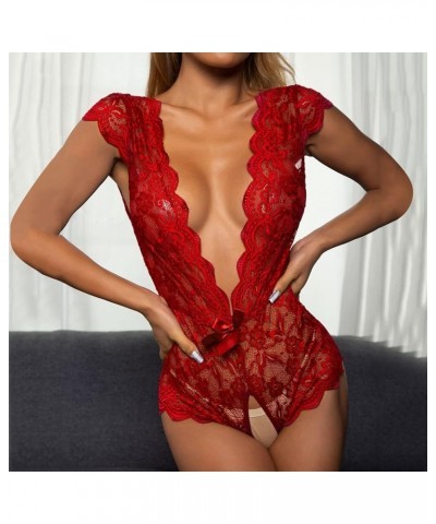 Lingerie for Women Lingerie Bodysuit Babydoll One Piece Lace Halter Teddy Chemise Sleepwear Nightwear Red $8.11 Others