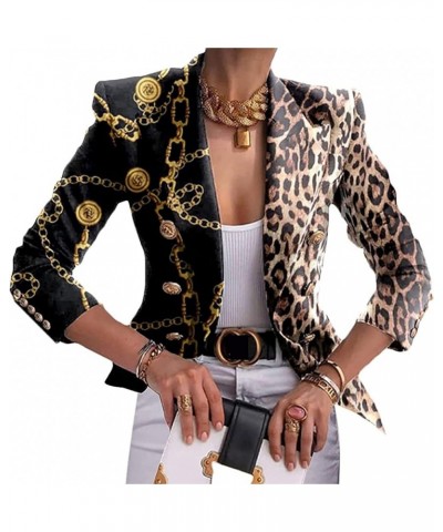 Women Open Front Blazer Colorful Print Long Sleeve Slim Jacket V Neck Double-Breasted Blouse Top 3XL / XXX-Large D $15.12 Bla...