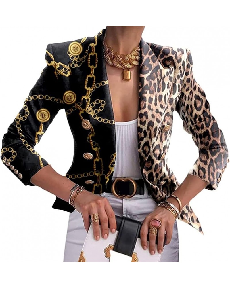 Women Open Front Blazer Colorful Print Long Sleeve Slim Jacket V Neck Double-Breasted Blouse Top 3XL / XXX-Large D $15.12 Bla...