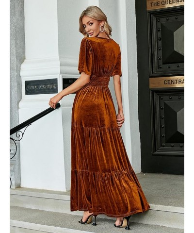 Women's Velvet Short Sleeve V Neck Formal Wedding Guest Maxi Dresses Fall Evening Party Long Dresses C-earthy Orange $30.23 D...