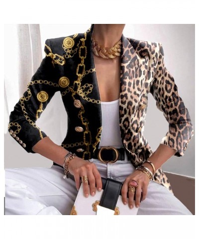 Women Open Front Blazer Colorful Print Long Sleeve Slim Jacket V Neck Double-Breasted Blouse Top 3XL / XXX-Large D $15.12 Bla...