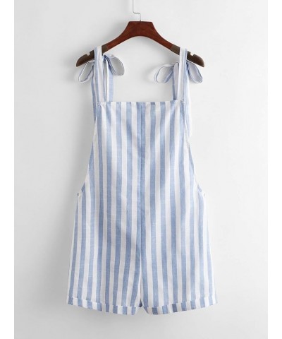 Women Boho Striped Sleeveless Romper Tie Shoulder Pockets Front Overall Jumpsuit Blue and White $13.19 Jumpsuits