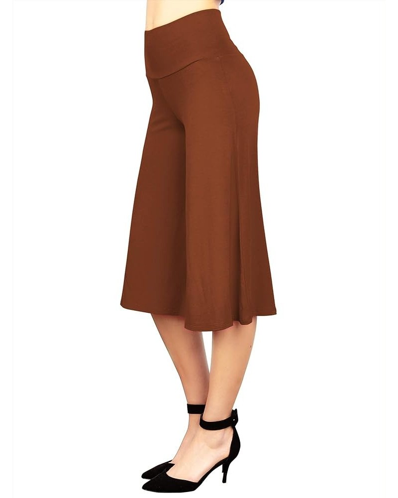 Women's High Elastic Waistband Wide Leg Palazzo Culotte Gaucho Capri Pants (S~5XL) Wb876_rust $14.36 Pants