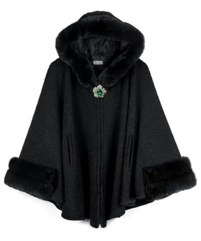 Women's Winter Poncho Cape with Faux Fur Trim & Fleece Lined Medium: Black $49.93 Coats