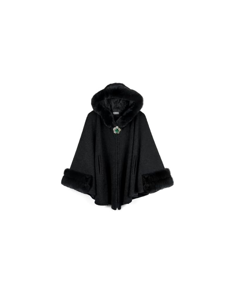 Women's Winter Poncho Cape with Faux Fur Trim & Fleece Lined Medium: Black $49.93 Coats