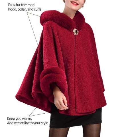 Women's Winter Poncho Cape with Faux Fur Trim & Fleece Lined Medium: Black $49.93 Coats