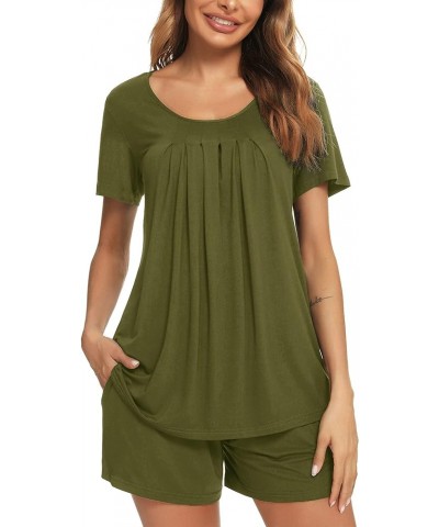 Womens Pajama Set Short Sleeve Button Down Pjs Soft 2 Piece Classic Sleepwear 3_army Green $7.64 Sleep & Lounge