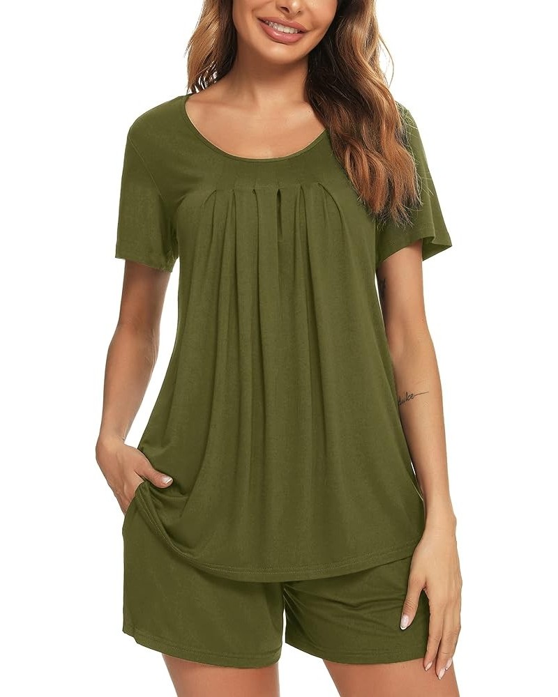 Womens Pajama Set Short Sleeve Button Down Pjs Soft 2 Piece Classic Sleepwear 3_army Green $7.64 Sleep & Lounge