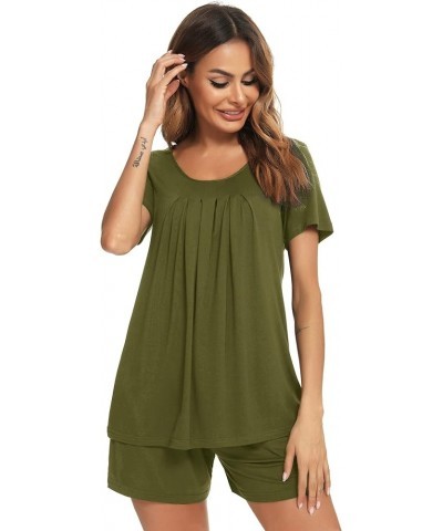 Womens Pajama Set Short Sleeve Button Down Pjs Soft 2 Piece Classic Sleepwear 3_army Green $7.64 Sleep & Lounge