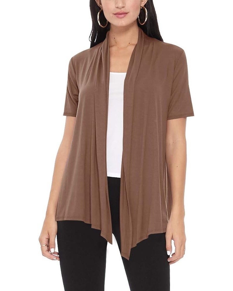 Women's Casual Solid Short Sleeve Basic Open Draped Front Cardigan Office Wear Hcd00618 Mocha $11.25 Sweaters