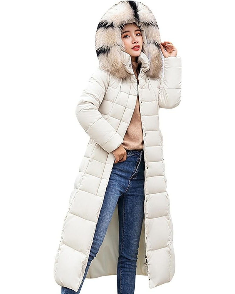 Women's Winter Long Down Coat Pockets Maxi Down Parka Warm Puffer Jacket with Faux Fur Hood Beige $19.74 Jackets