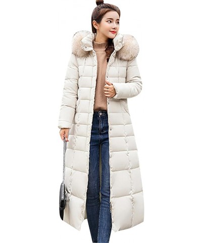 Women's Winter Long Down Coat Pockets Maxi Down Parka Warm Puffer Jacket with Faux Fur Hood Beige $19.74 Jackets