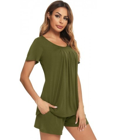 Womens Pajama Set Short Sleeve Button Down Pjs Soft 2 Piece Classic Sleepwear 3_army Green $7.64 Sleep & Lounge