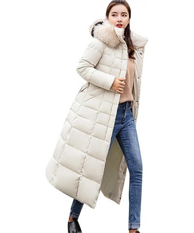 Women's Winter Long Down Coat Pockets Maxi Down Parka Warm Puffer Jacket with Faux Fur Hood Beige $19.74 Jackets