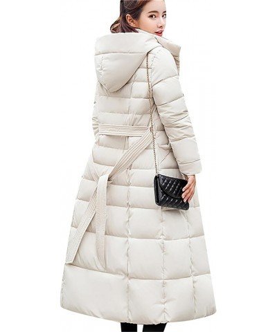 Women's Winter Long Down Coat Pockets Maxi Down Parka Warm Puffer Jacket with Faux Fur Hood Beige $19.74 Jackets