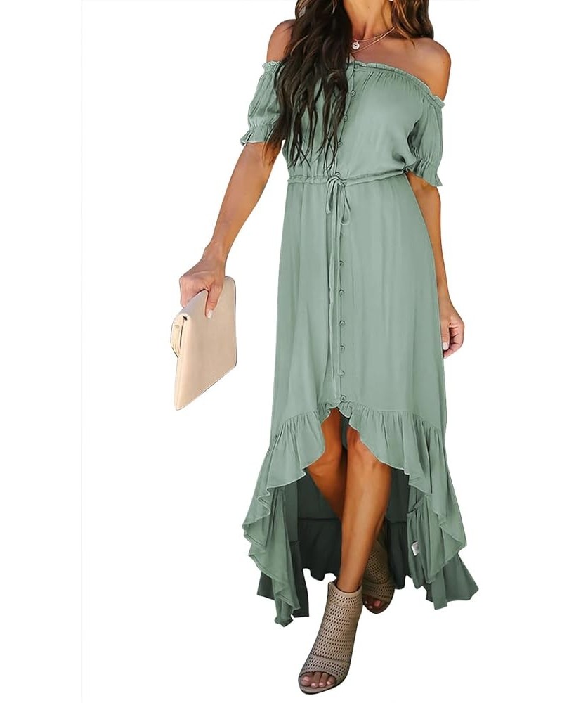 Womens Off The Shoulder Dress Casual Short Sleeve High Low Ruffle Long Maxi Beach Party Dresses A Green $30.08 Dresses