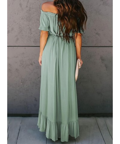 Womens Off The Shoulder Dress Casual Short Sleeve High Low Ruffle Long Maxi Beach Party Dresses A Green $30.08 Dresses