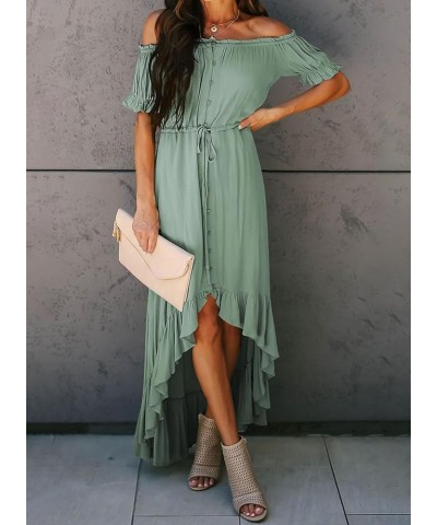 Womens Off The Shoulder Dress Casual Short Sleeve High Low Ruffle Long Maxi Beach Party Dresses A Green $30.08 Dresses