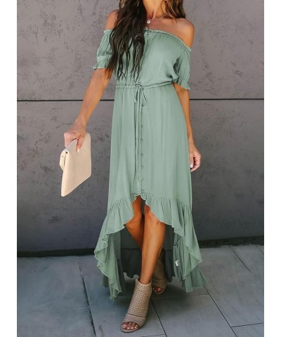 Womens Off The Shoulder Dress Casual Short Sleeve High Low Ruffle Long Maxi Beach Party Dresses A Green $30.08 Dresses