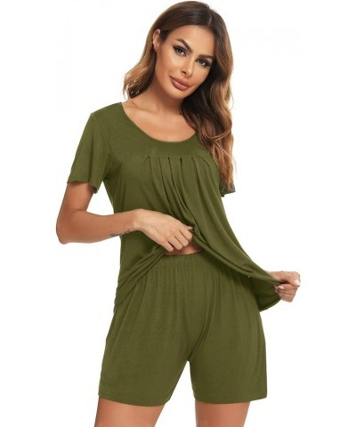 Womens Pajama Set Short Sleeve Button Down Pjs Soft 2 Piece Classic Sleepwear 3_army Green $7.64 Sleep & Lounge