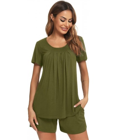 Womens Pajama Set Short Sleeve Button Down Pjs Soft 2 Piece Classic Sleepwear 3_army Green $7.64 Sleep & Lounge